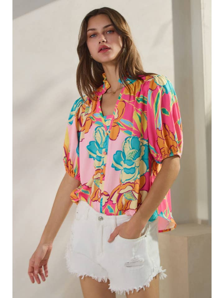 Oddi - Wholesale Button Down Shirt - Women's - Floral Printed Blouse