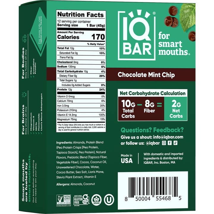 IQBAR - Wholesale Snack Bar - IQBAR Chocolate Mint Chip | Brain + Body Keto Protein Bars