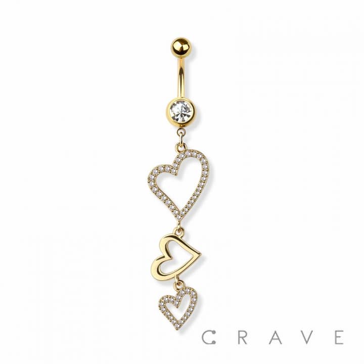 CRAVE BODY JEWELRY - Wholesale Belly Ring - TRIPLE HEART 316L SURGICAL STEEL NAVEL BELLY RING