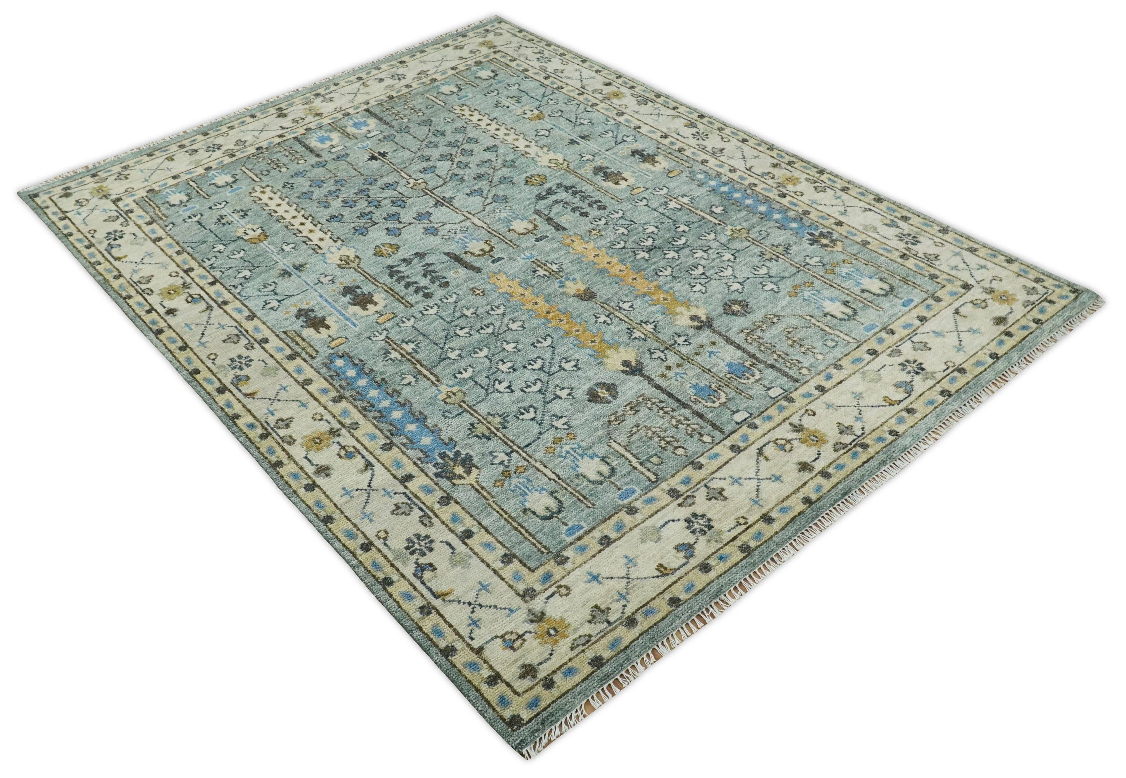 The Rug Decor, Inc. – Tapete por atacado – Anodado à mão 4x6, 5x8, 6x9, 8x10, 9x12, 10x14 e 12x15 Lã Tradicional Azul e Marfim Vintage Antigo Tapete de Lã Oushak Antigo, Tapete de Sala e Quarto1