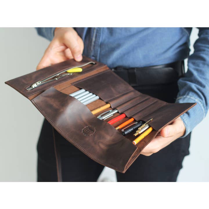 Pol Leather Studio - Vente Étuis/trousses à crayons - Trousse à crayons en cuir, étui à stylos, trousse d'artiste,