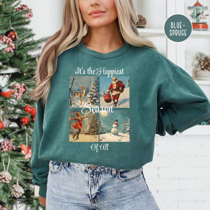 Vintage Christmas, Happiest Season of All Comfort Colors® Sweatshirt for wholesale by CindyL Boutique
