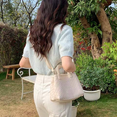 Pretty Persuasions - Wholesale Top Handle Bag - Women's - P24073 Mini Woven Top-Handle Crossbody Bag w/Cosmetic Pouch8