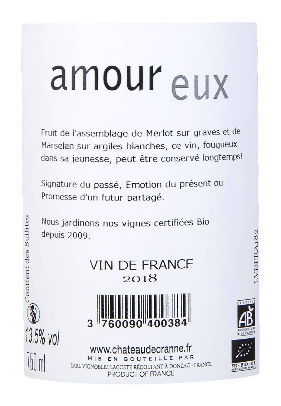 Château de Cranne - Vente Vin rouge - Vin Rouge Bio "AmourEux" 20222