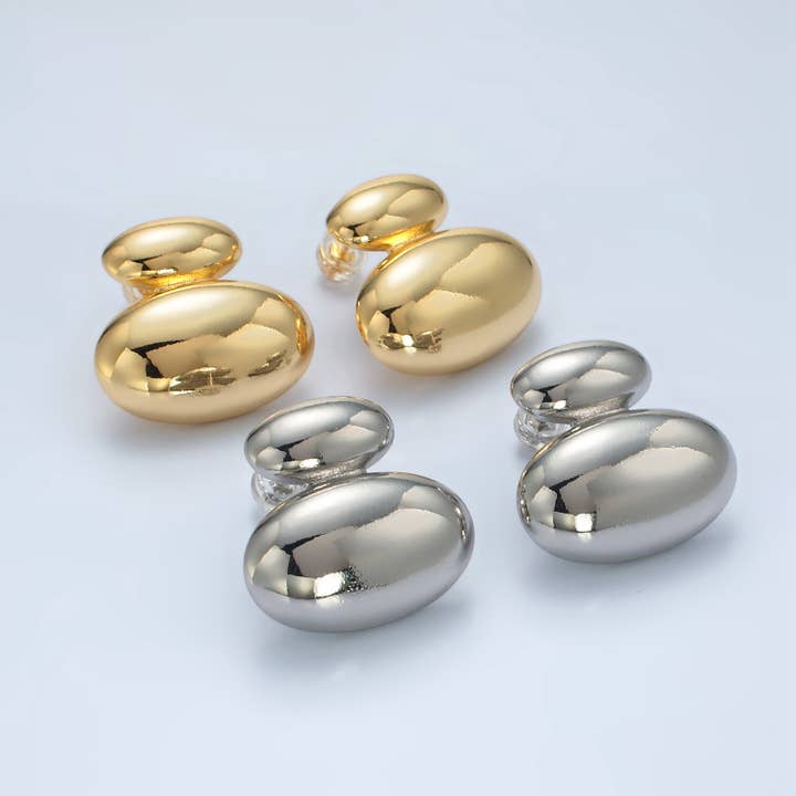 24k Gold Filled Double Oval Dome Stud Earrings | P-530 P-531 for wholesale by Aim Eternal