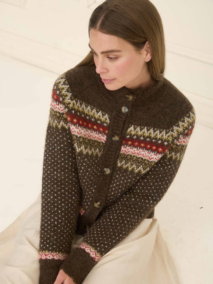 BROWN MULTI FAIR ISLE MOCK NECK BUTTON DOWN CARDIGAN for wholesale on Faire0