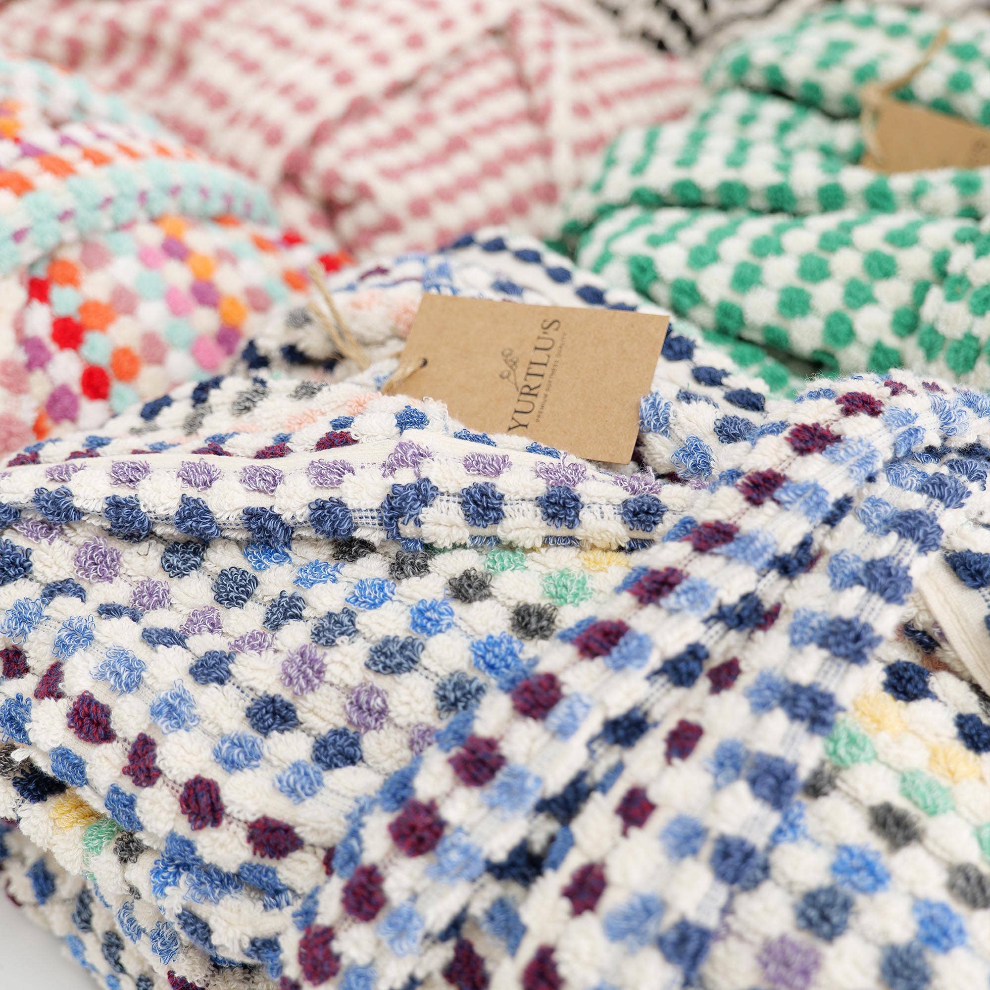 YURTLUS - Venta al por mayor Bata - Unisex - Bata de burbujas tejida a mano, albornoz con pompones en telar manual 100% algodón 610