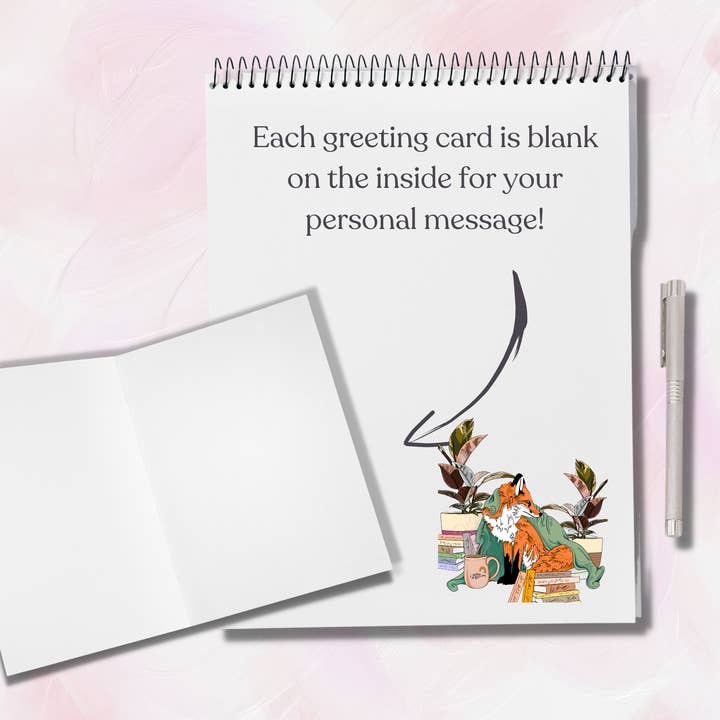 Kristin Bergene Creative LLC - Wholesale Season's Greetings Card - Fox Librarian Greeting Cards | Blank Inside, 5.5” x 4”2