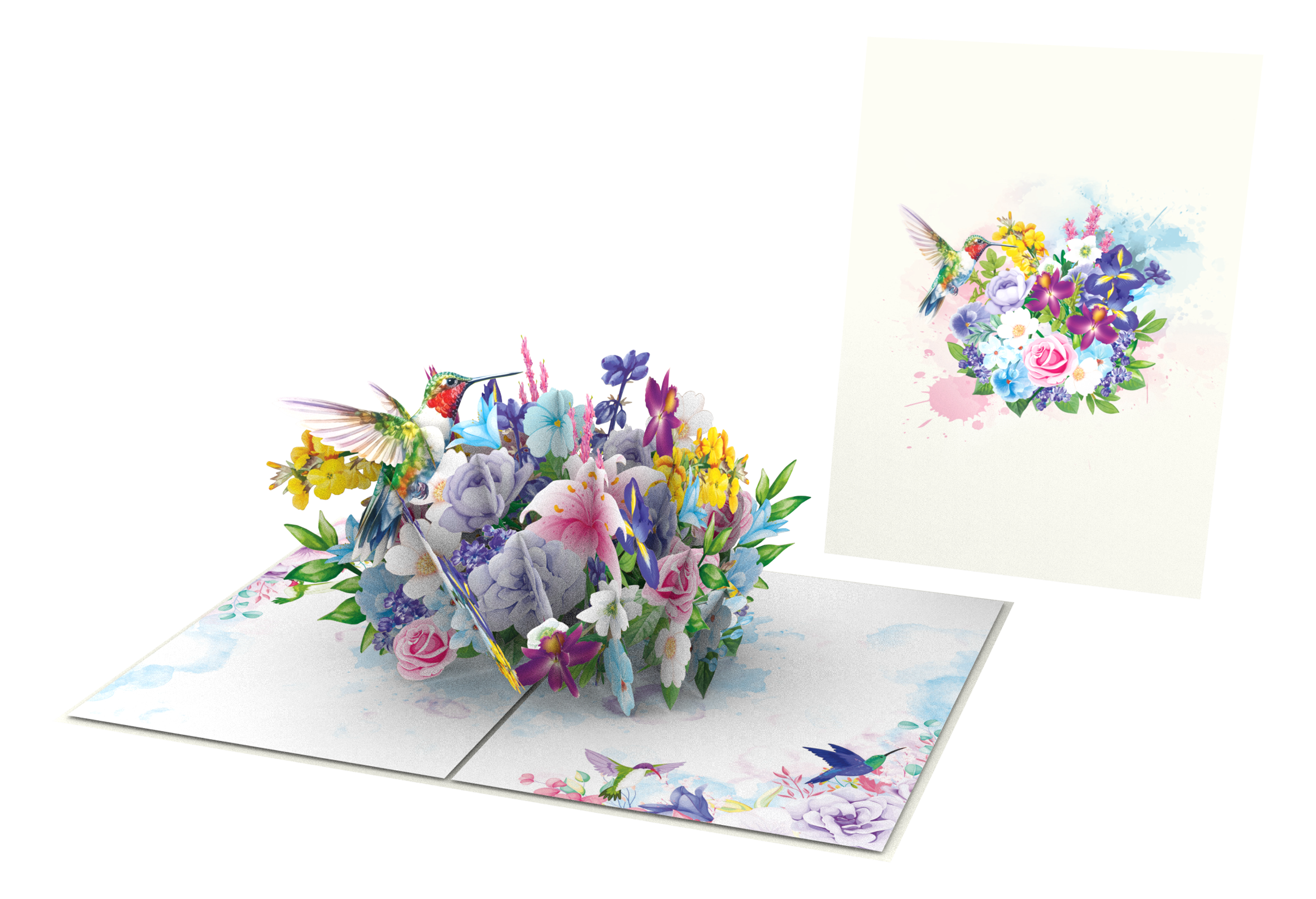 Blue Bird Cards - Wholesale Everyday Greeting Card - Hummingbird and Flowers Pop-Up Card2