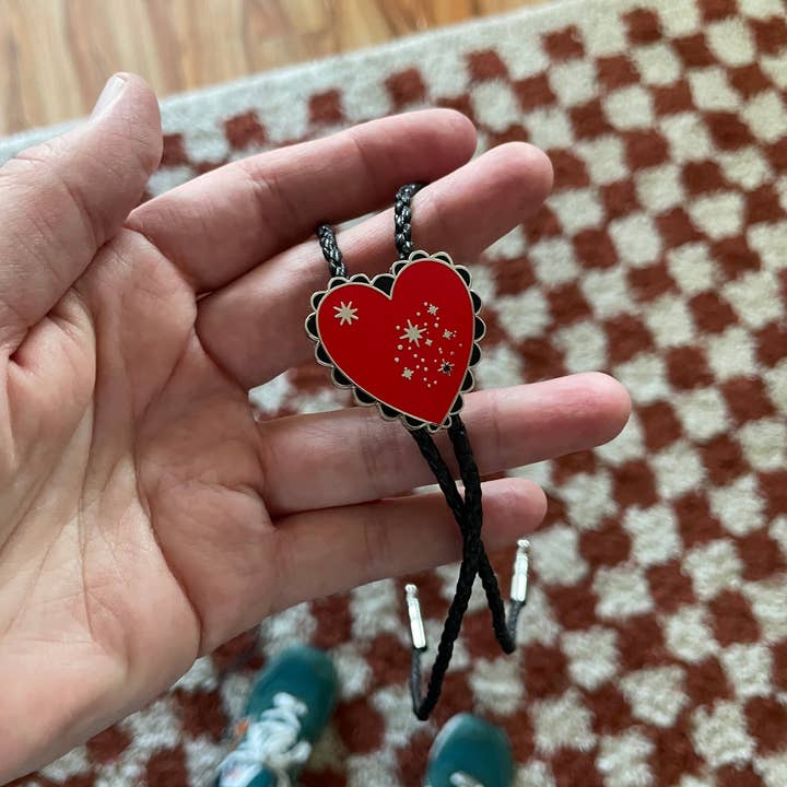 Drawings by Nicole - Wholesale Woven Necklace - Heart Shapes Bolo Tie in Red, Black or Green, unisex1