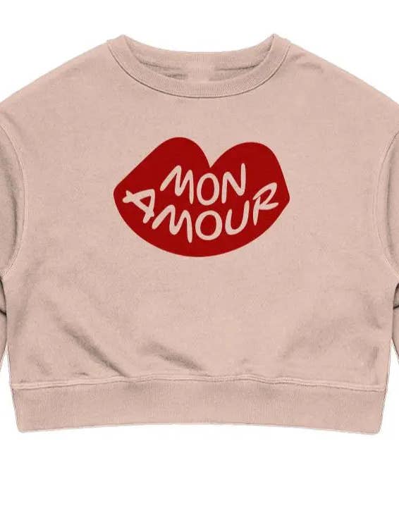 Mon Amour - Sweat-shirt à manches longues et col ras du cou court pour la vente par Amp'd Apparel Company