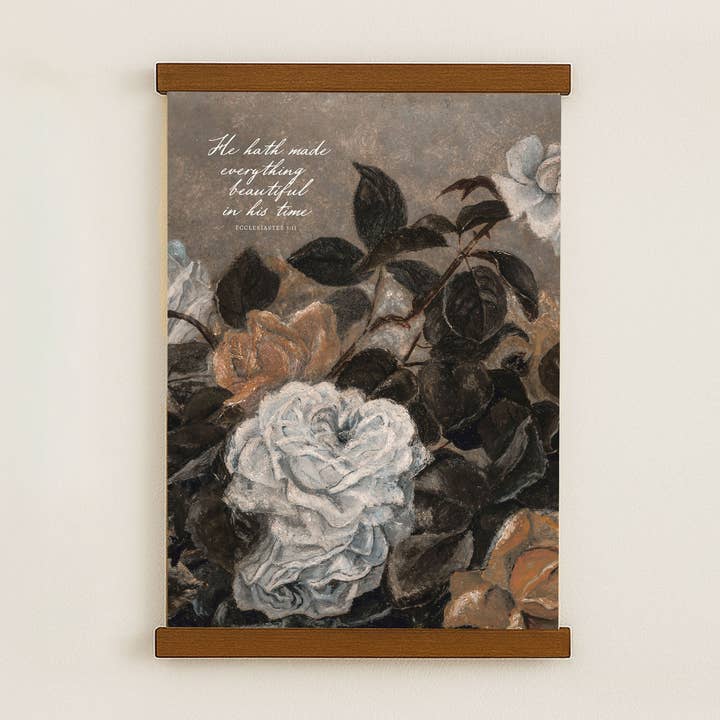 He Hath Made Everything Beautiful – Ecclesiastes 3:11 | Christian Wall Art, Scripture Hanging Canvas, Floral Tapestry, Vintage Faith Decor for wholesale by Forever Written