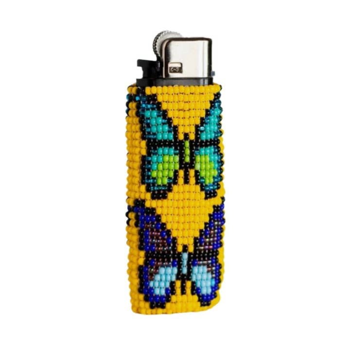 Mother Sierra - Wholesale Lighter -
Yellow Parpar -Native Beaded Lighter Case with a Butterfly