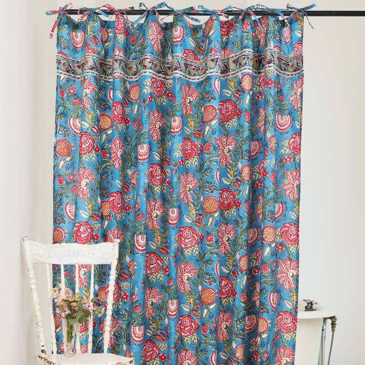 Mirabel Block Print Gardin - Teal för wholesale av April Cornell