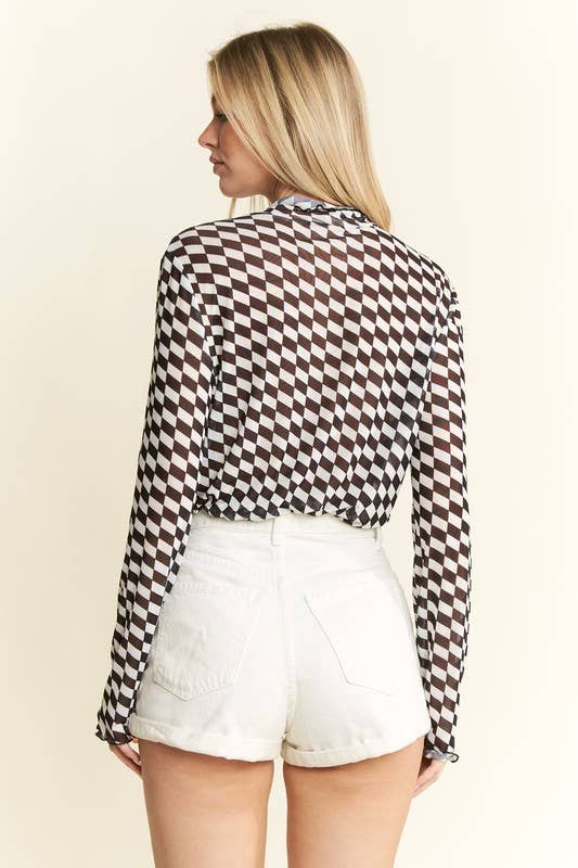 JADE BY JANE - Wholesale Knit Top - Women's -  CHECKERED MESH MOCK NECK TOP4