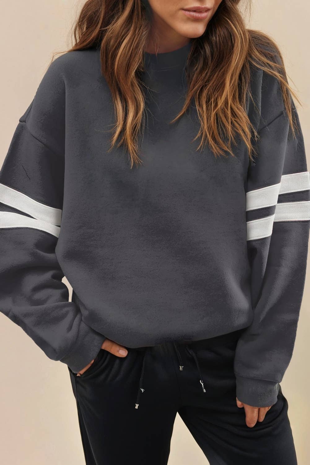 LA Society - Wholesale Sweatshirt - Women's - Striped Detail Drop Shoulder Oversized Boyfriend sweatshirt5