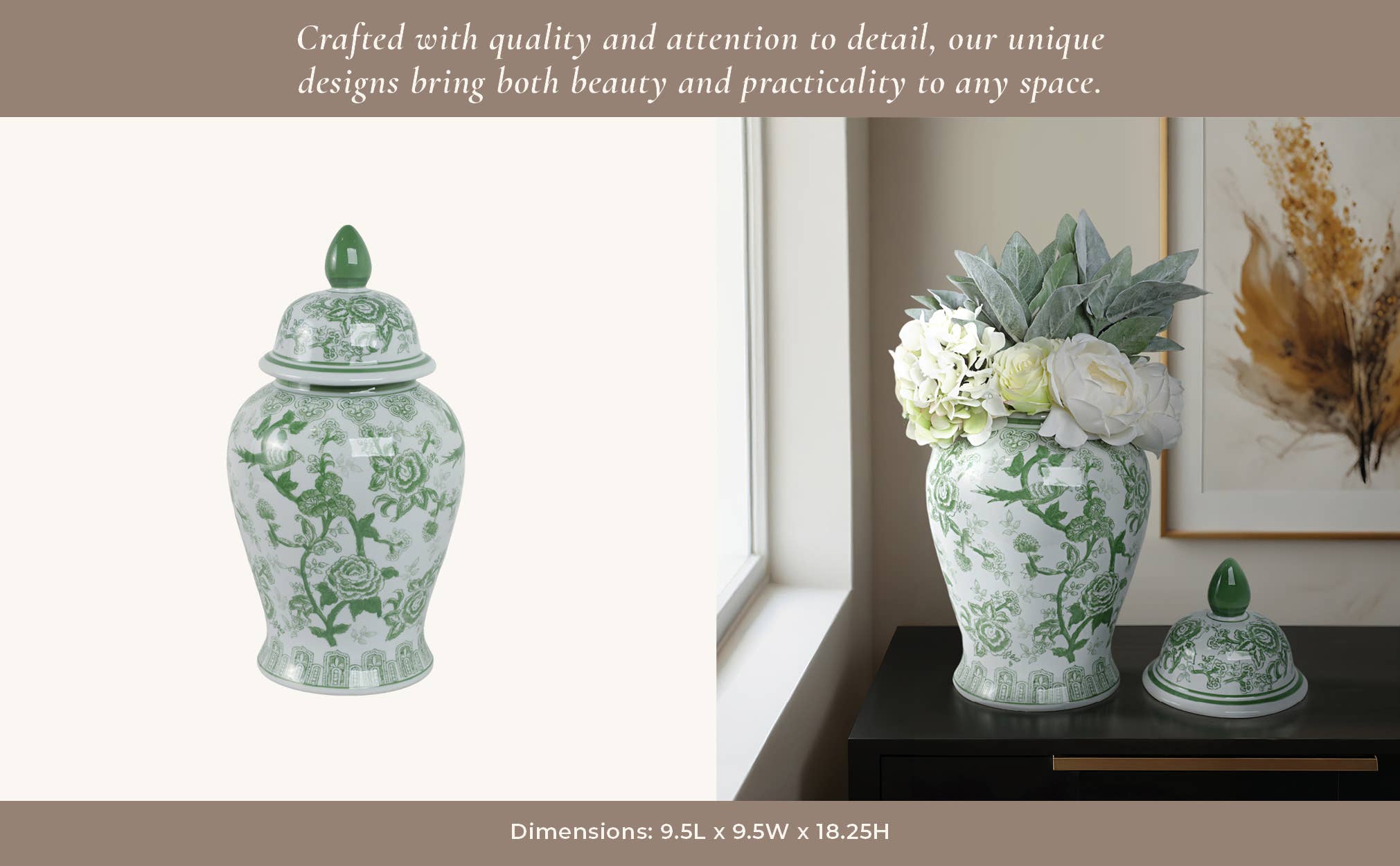 Sagebrook Home - Wholesale Decorative Jar - Ceramic Bird Flower Decorative Temple Jar - Green, 18 in.10