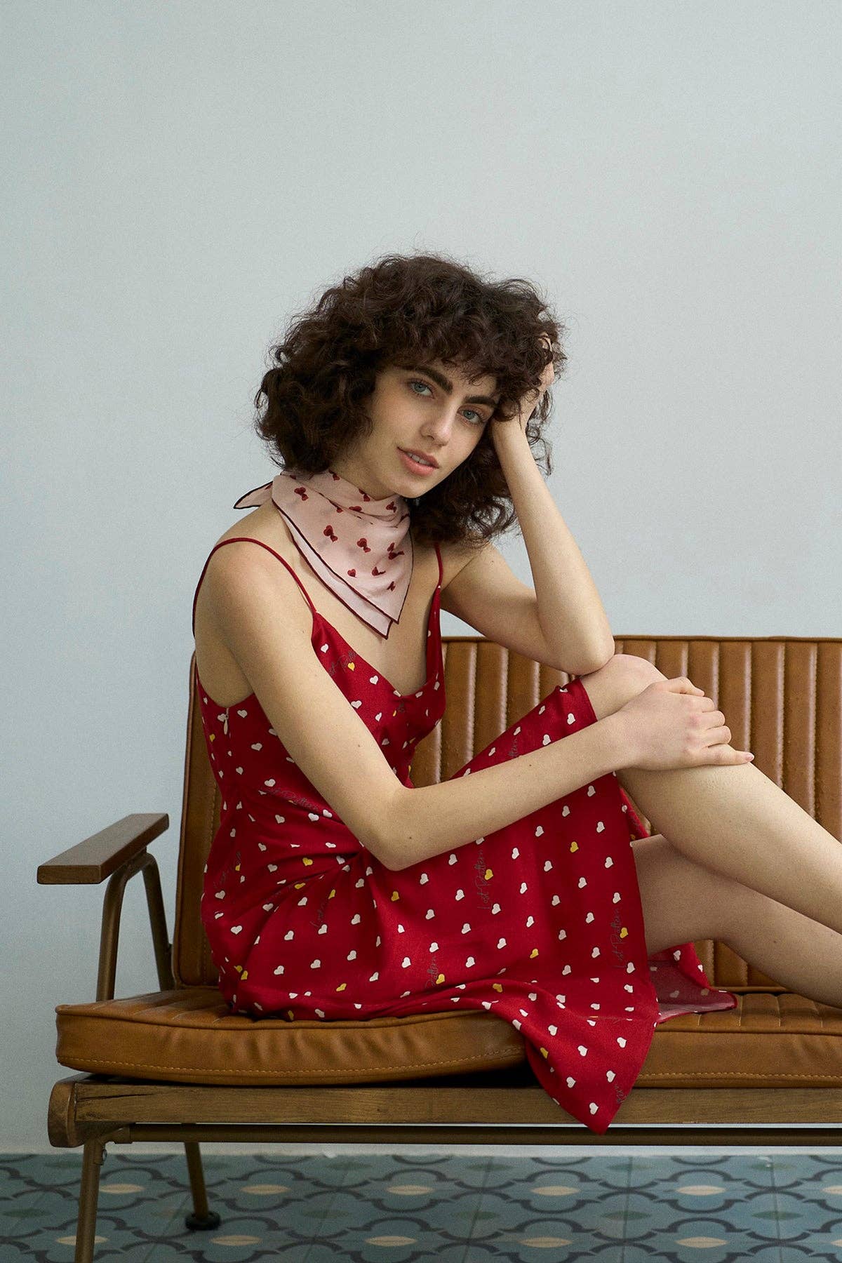 Pale Pink "Twin Hearts" Silk Crepe Bandana for wholesale on Faire6