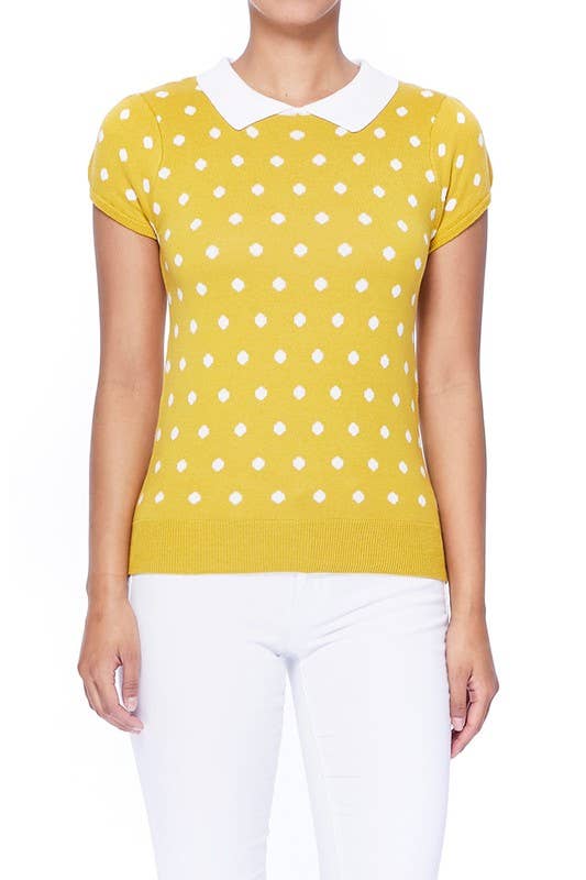 Mak - Vente Pull en maille – femme - Pull en jacquard à pois à manches courtes MK36735