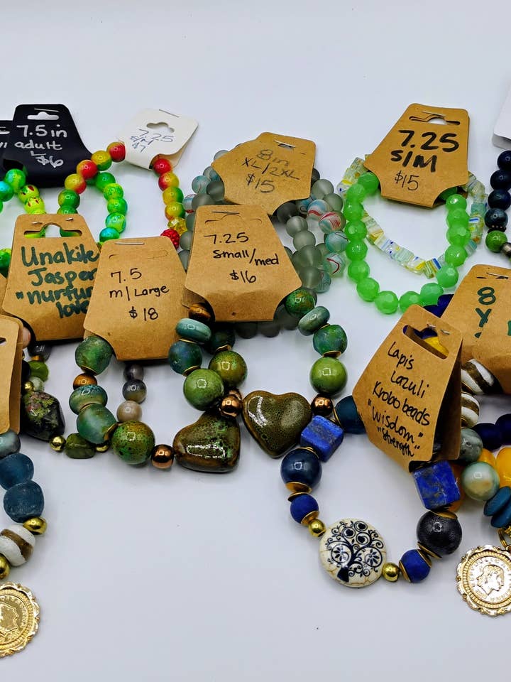 19 pieces mixed lot gemstones & glass beaded bracelets for wholesale by Swanky Lady Couture