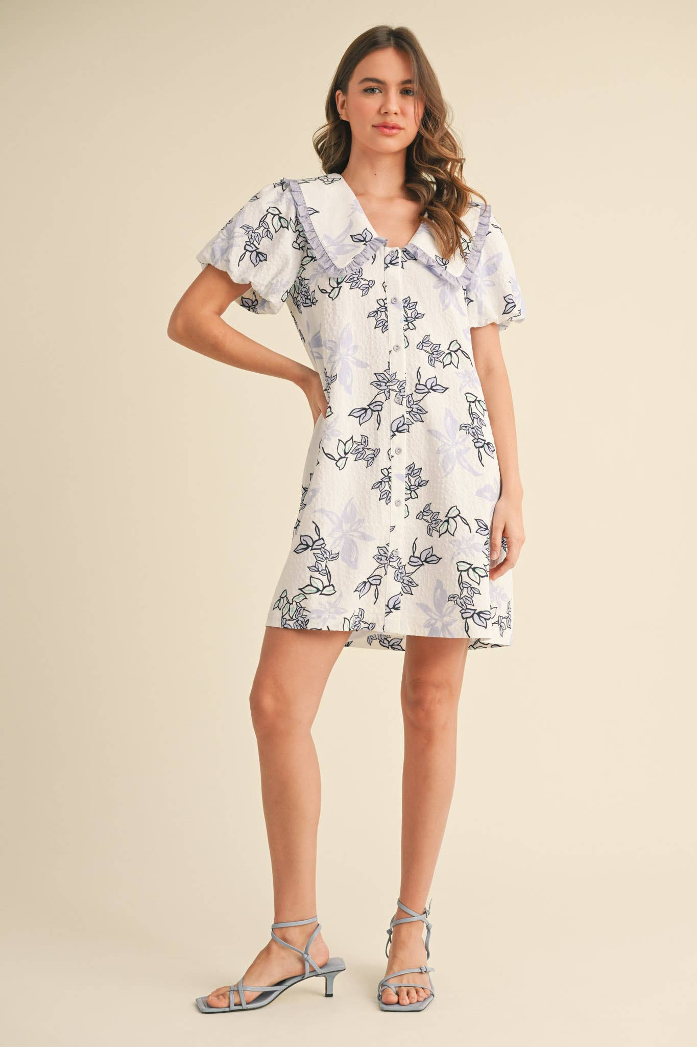 &MERCI - Wholesale Dress - Women's - DOLL COLLAR BUTTON DOWN FLORAL MINI DRESS MDR387921