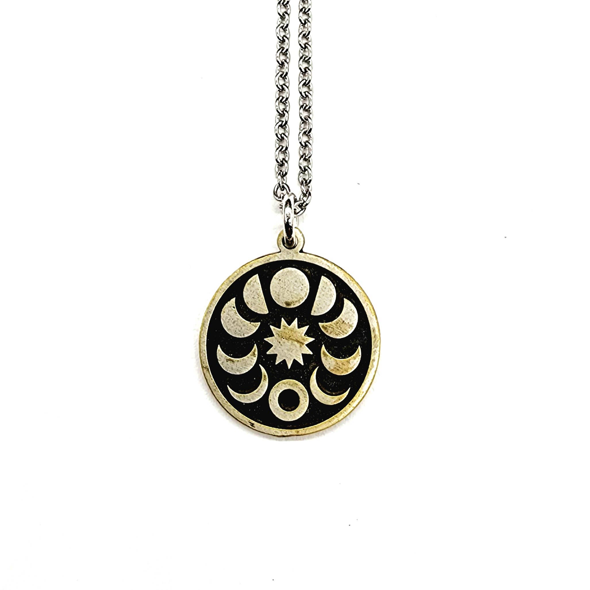 MergingMetals - Venta al por mayor Collares con colgantes/abalorios - Collar de Ciclos de la Luna en Plata Antigua2