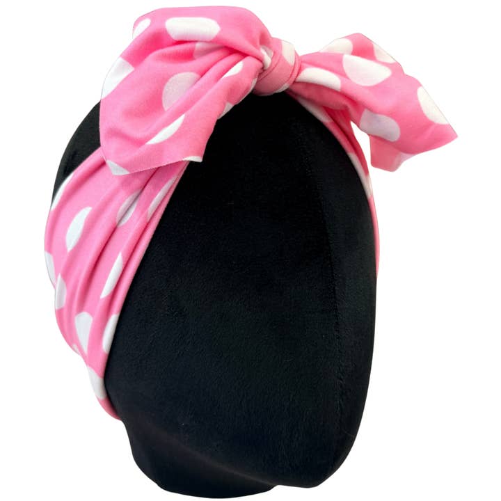 Victoria's roze polka dot topknoop hoofdband voor wholesale door The Sassy Olive Handmade Headbands