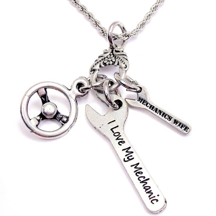 Chubby Chico Charms - Wholesale Pendant/Charm Necklace - I Love My Mechanic mechanics wife Charm Holder Necklace