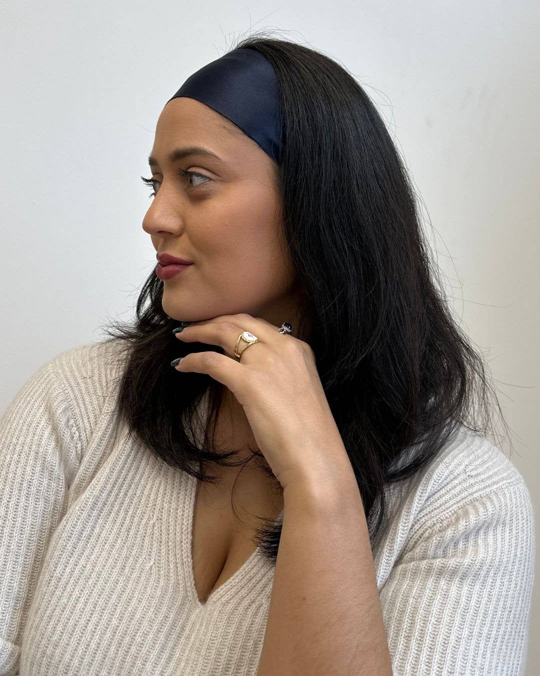 SYLKI – wholesale Fashion headband – women's – Silk Headband - Navy - Wide3