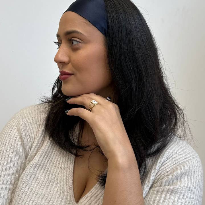 SYLKI – wholesale Fashion headband – women's – Silk Headband - Navy - Wide3