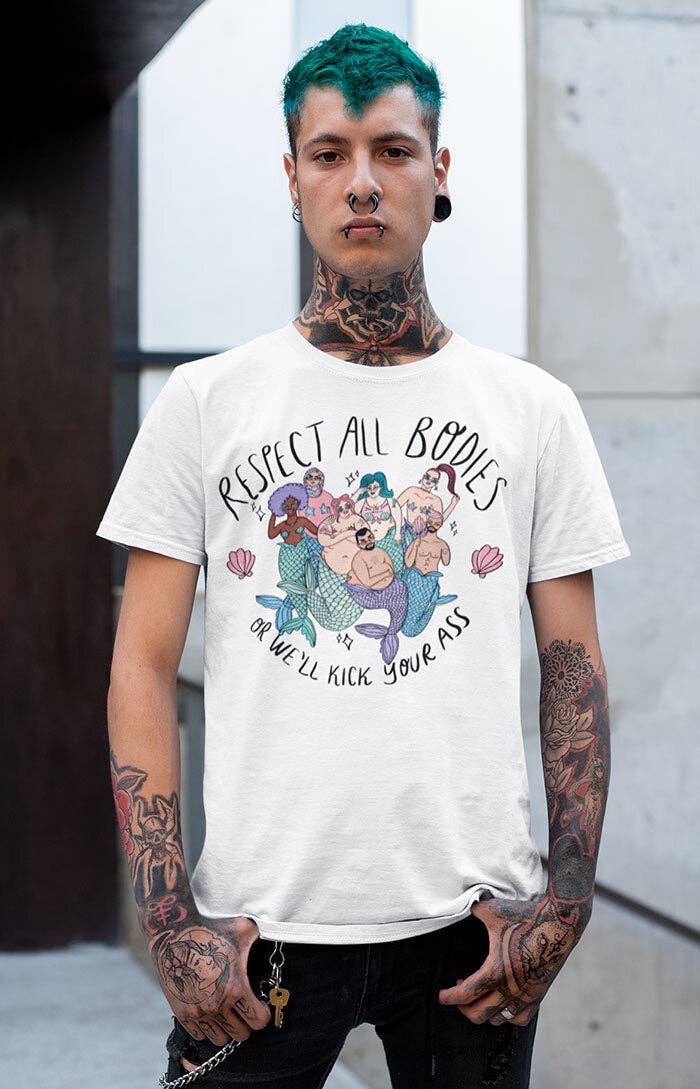 Chiaralascura – wholesale T-shirts med screentryck – Dam – Unisex t-shirt i ekologisk bomull med Body Positive sjöjungfruar7