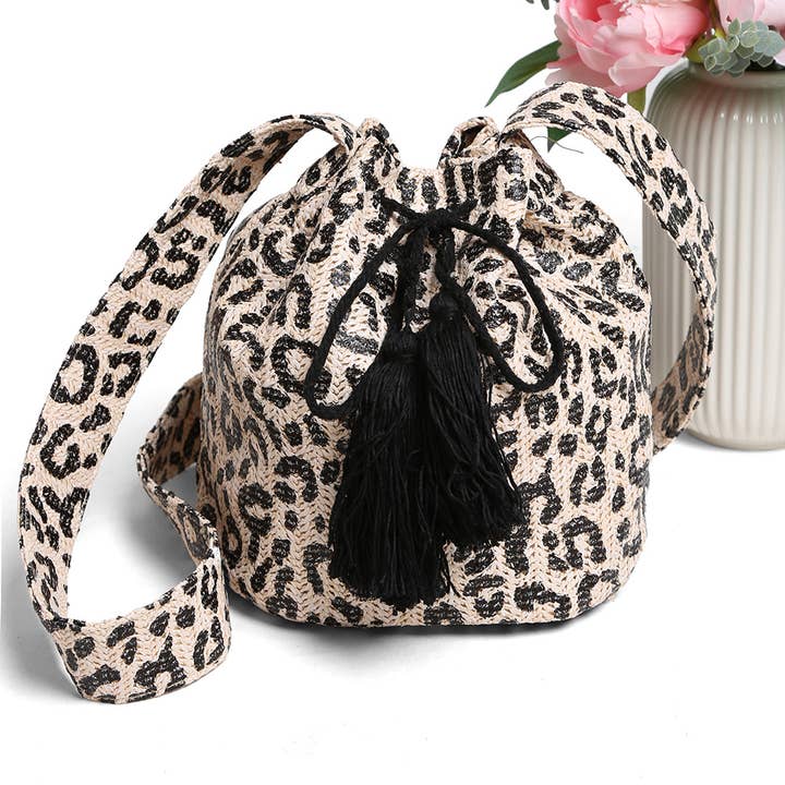 Leopard Straw Tassel Crossbody Bucket Bag
for wholesale by Sensibling Corp.