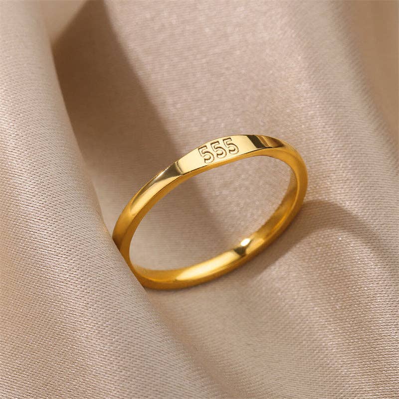 Perimade & Co. LLC - Wholesale Band/Stacked Ring - Gold Lucky Number Stacking Band Ring in Stainless Steel4