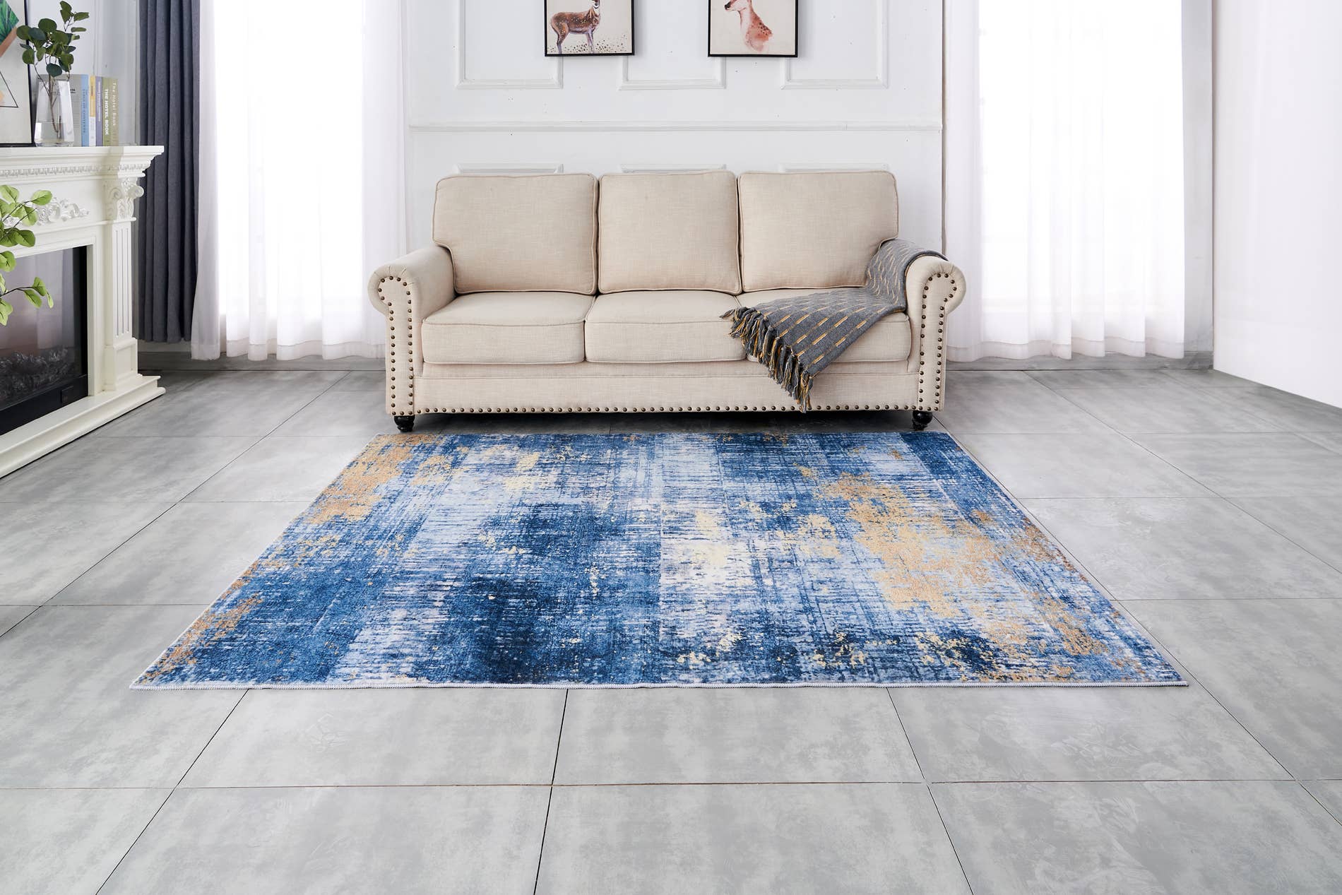 Amazing Rugs – Großhandel Teppichvorleger – Zara Abstract Design, maschinenwaschbarer Teppich in Blau und Gold9