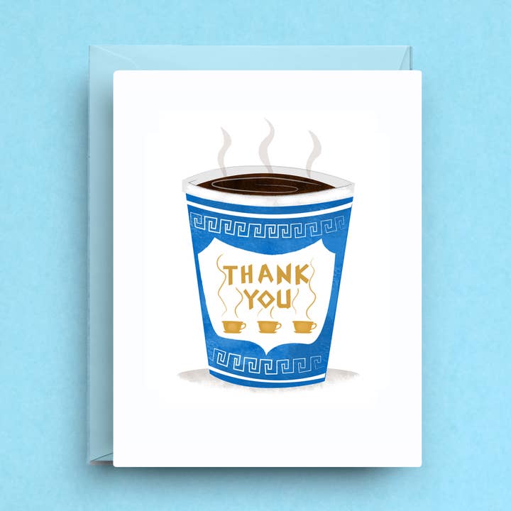 Thank You Card– Greek Coffee -Iconic NYC Deli Design for wholesale by Nicole Marie Paperie