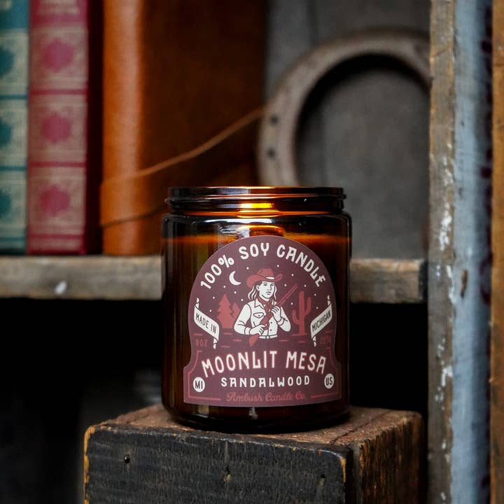 Ambush Candle Co. - Wholesale Jar/Filled Candle - Moonlit Mesa | Sandalwood 8oz Soy Candle5