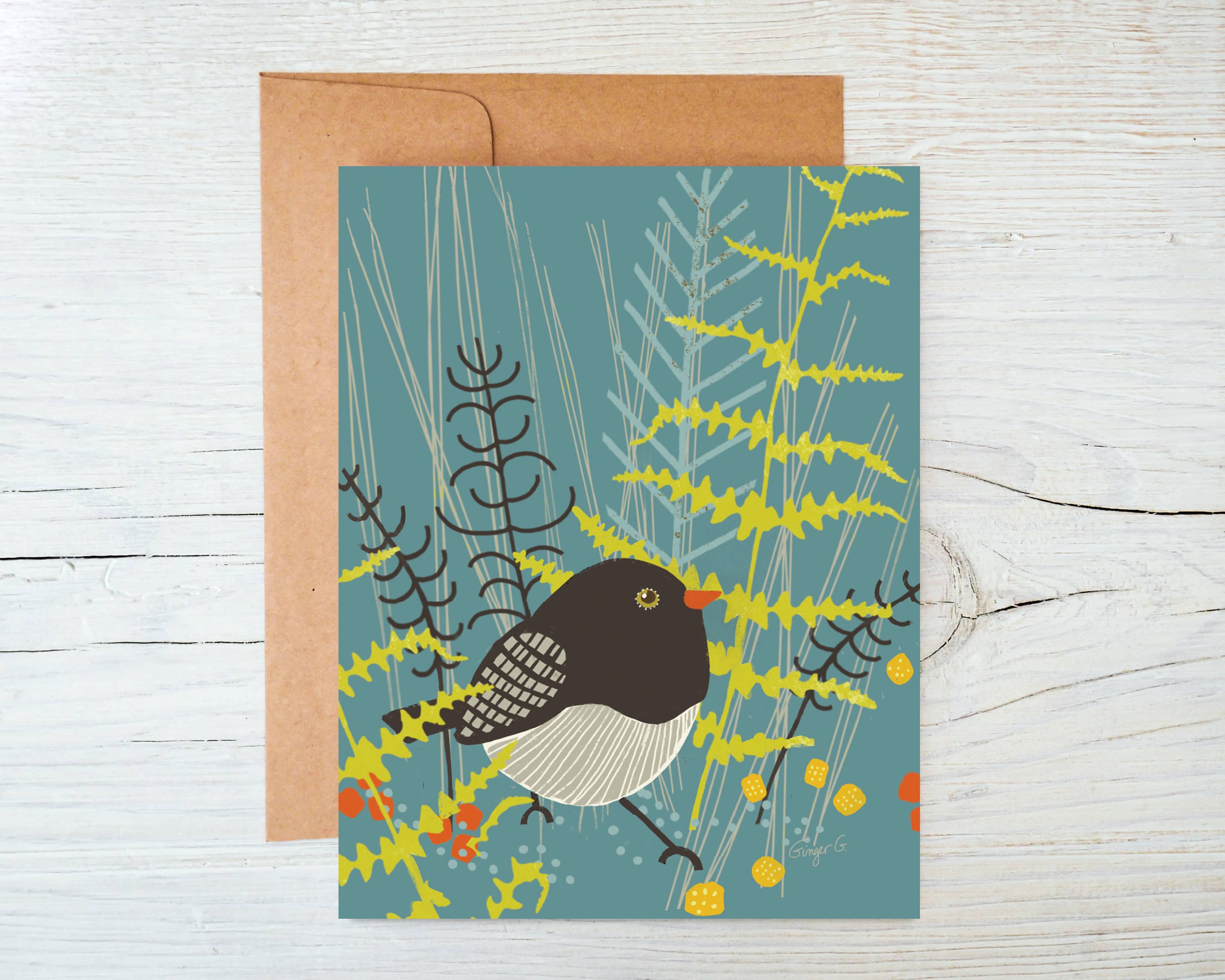 Ginger G. Art - Vente Carte de vœux classique - Carte de vœux vierge Junco - Birds A20