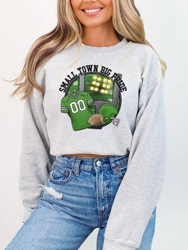 Game Day Sweatshirt Green Small Town Big Pride 5010233 for wholesale by Cali Boutique Wholesale