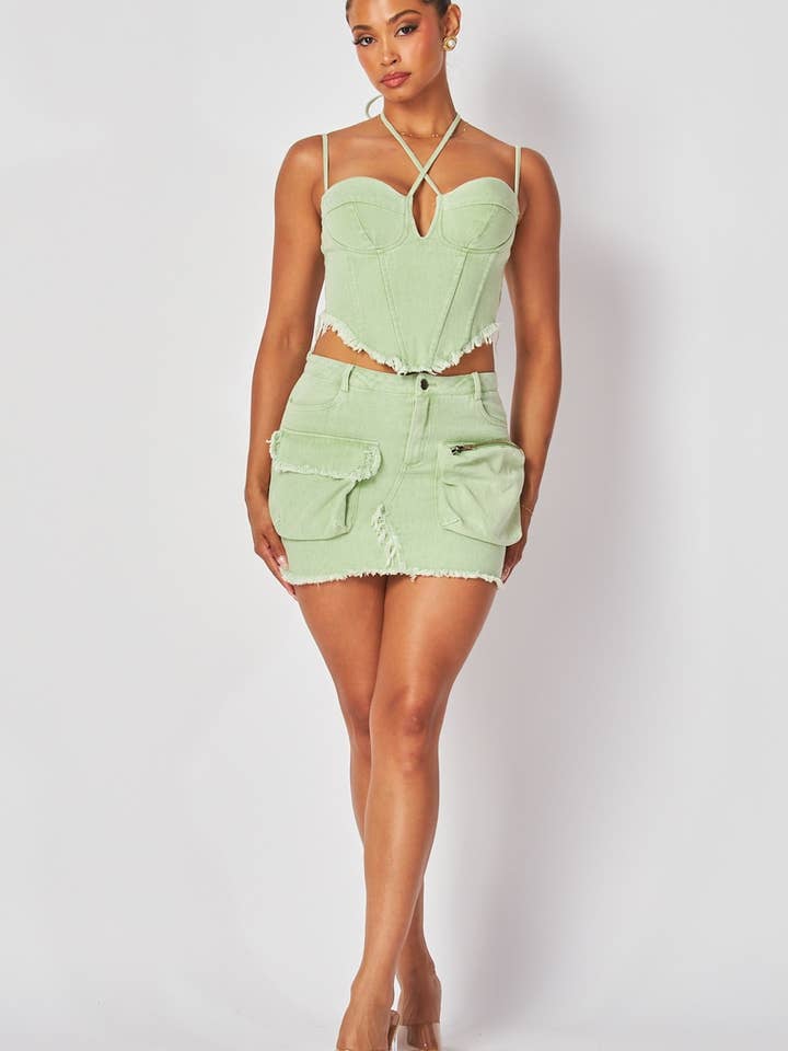 CROP TOP AND POCKET DETAIL SKIRTS SET for wholesale by Boswell