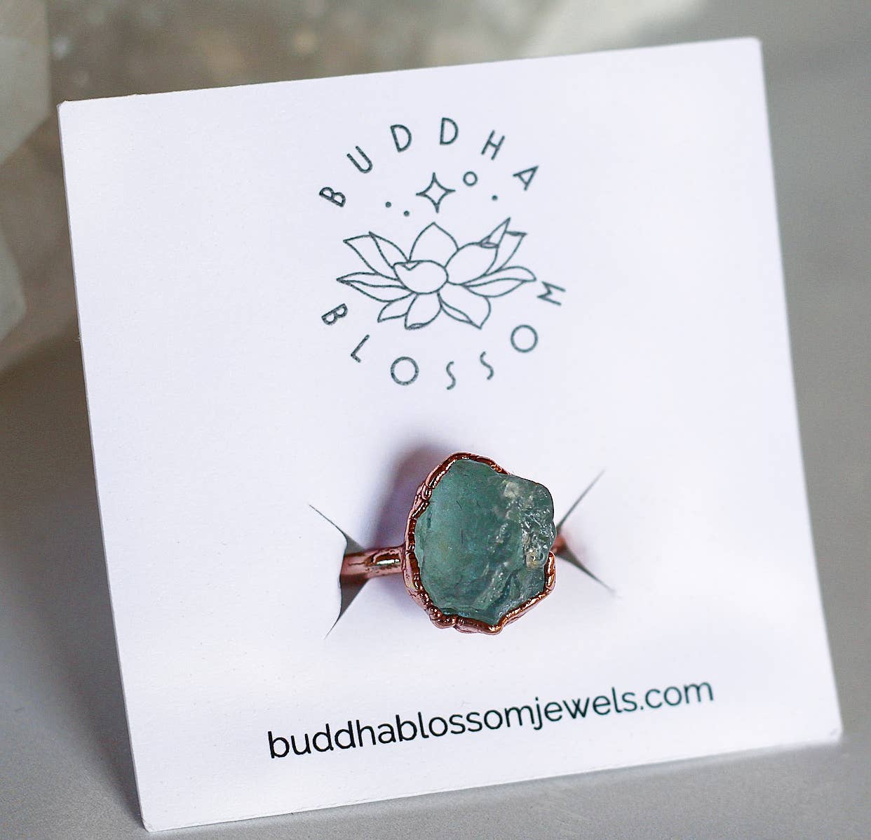 Buddha Blossom Jewels – Anel de cocktail/declaração por atacado – Anel Aquamarine em Cru em Cobre7