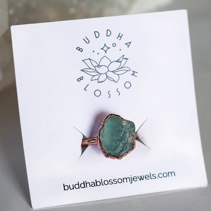 Buddha Blossom Jewels – Anel de cocktail/declaração por atacado – Anel Aquamarine em Cru em Cobre7
