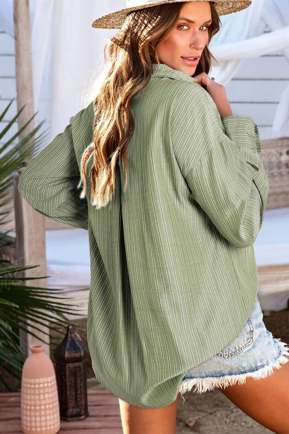 Lovesoft - Wholesale Button Down Shirt - Women's - Stripe Button-Up Relaxed Fit Oversized Shirt15