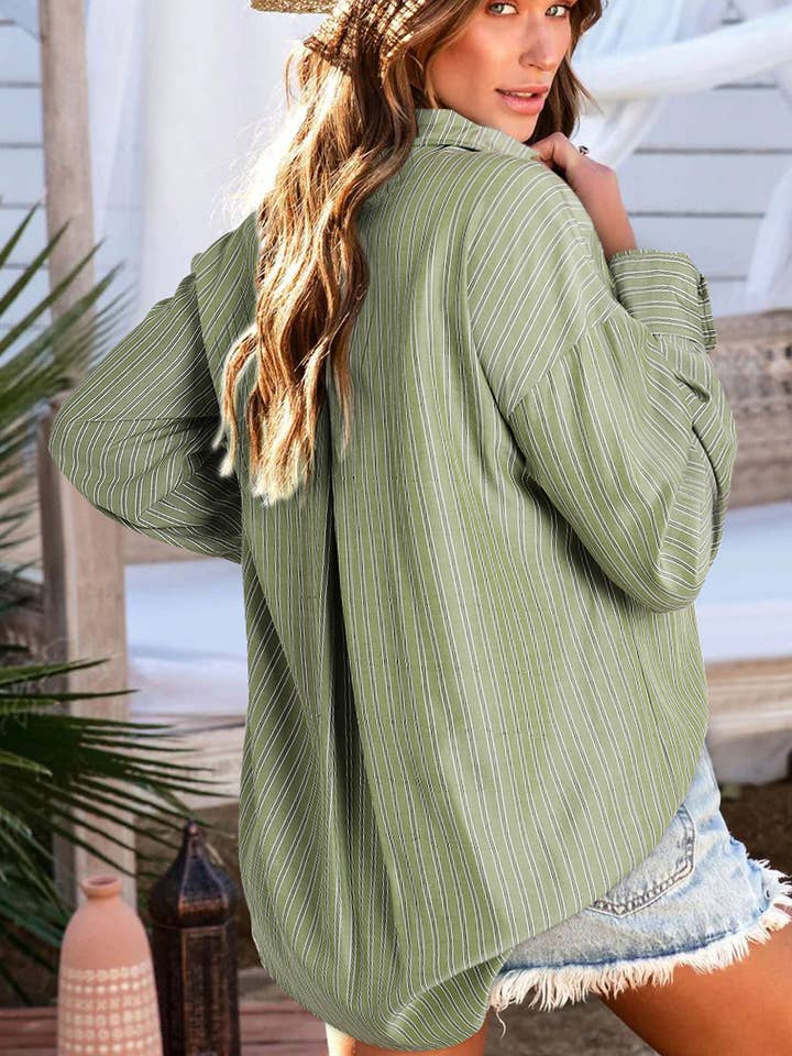 Lovesoft - Wholesale Button Down Shirt - Women's - Stripe Button-Up Relaxed Fit Oversized Shirt15