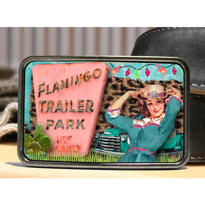 Bungalow Blue Trading Co - Wholesale Belt Buckle - Women's - Retro Trailer Park Cowgirl Belt Buckle