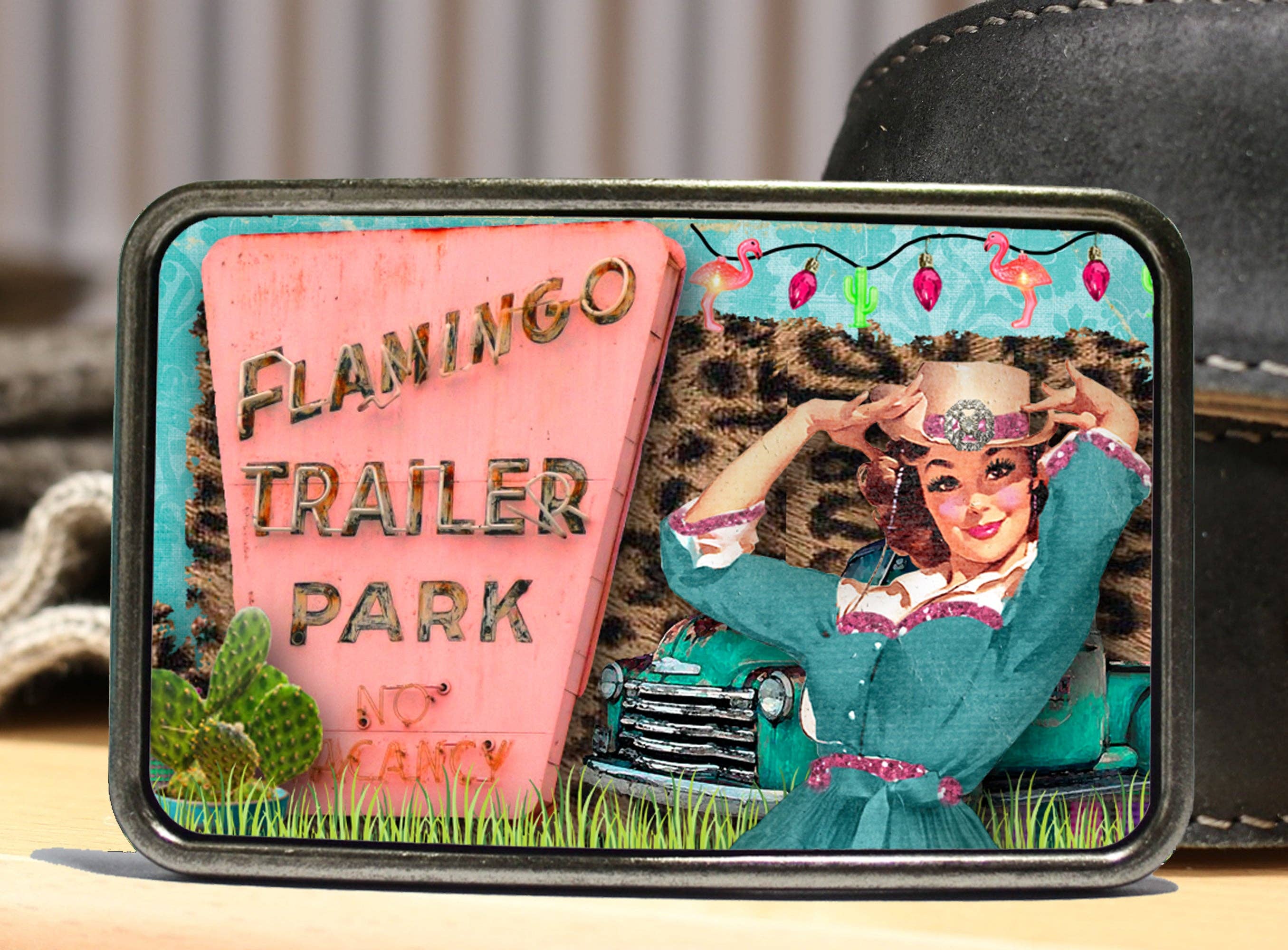 Bungalow Blue Trading Co - Wholesale Belt Buckle - Women's - Retro Trailer Park Cowgirl Belt Buckle