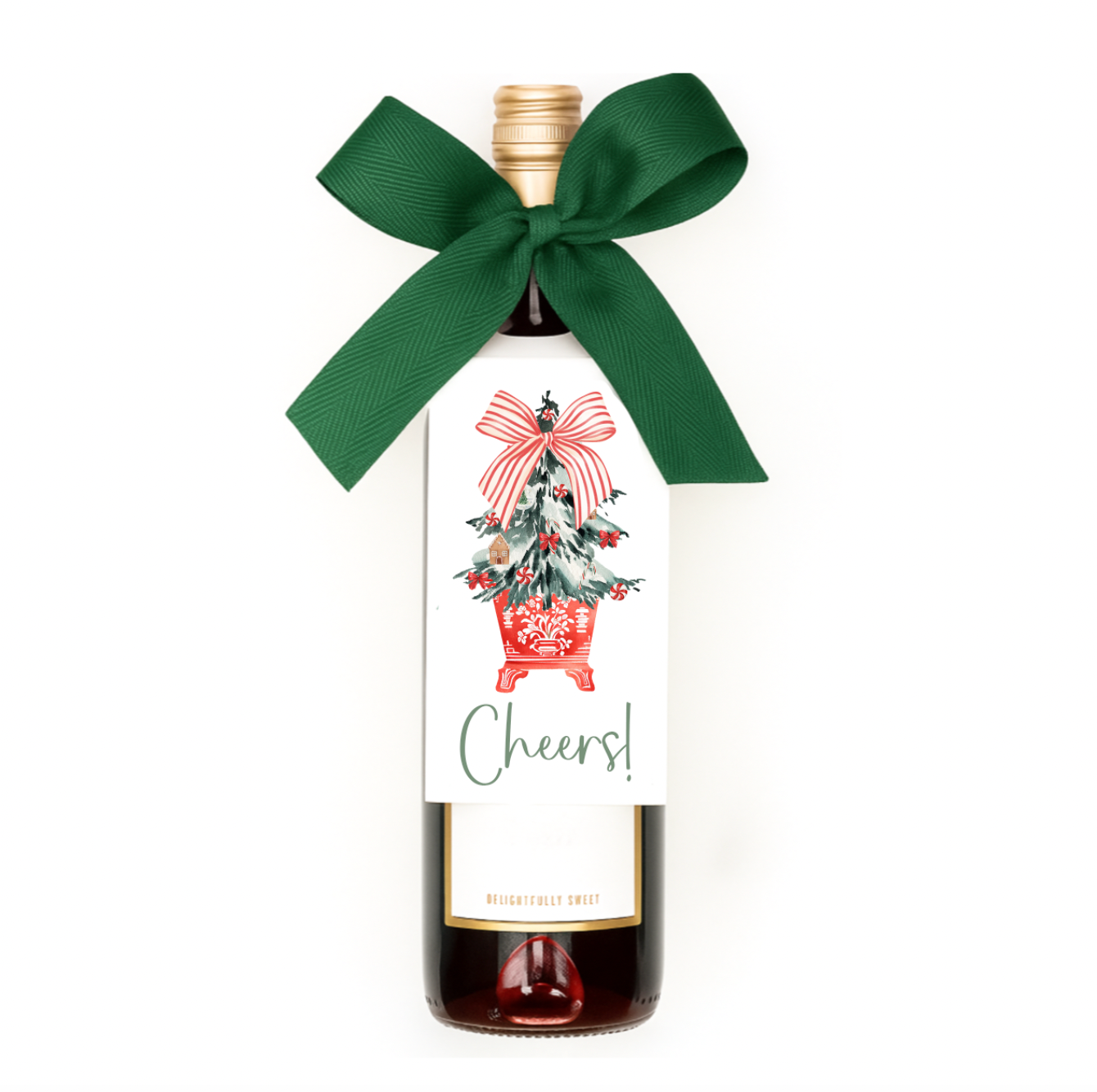 Design Carolinas - Wholesale Gift Tag - Red & White Chinoiserie Christmas Tree Wine Bottle Tag 2