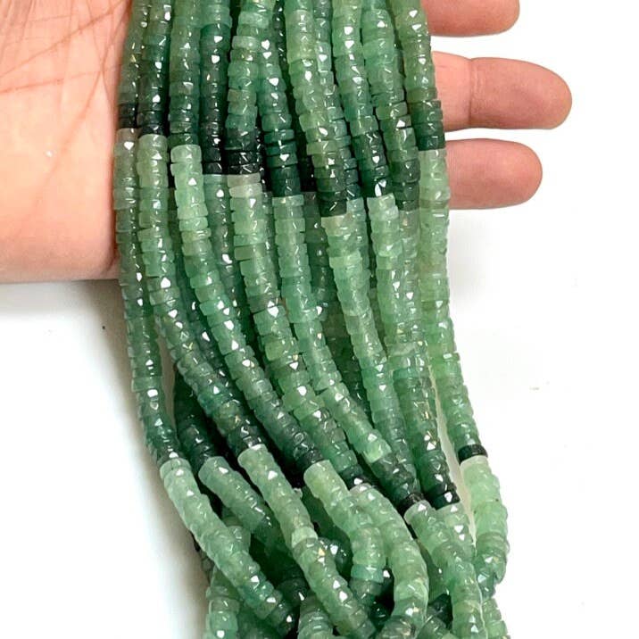 TRIVENI USA INC - Wholesale Beads - Green Aventurine Gemstone Faceted Heishi Disc Beads 7-8mm3