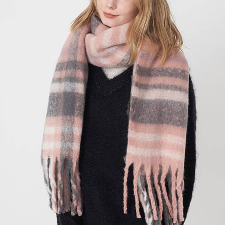 ACCITY - Wholesale Scarf - Women's - French Retro Plaid Scarf - Winter Tassel Wrap_CWASC03279