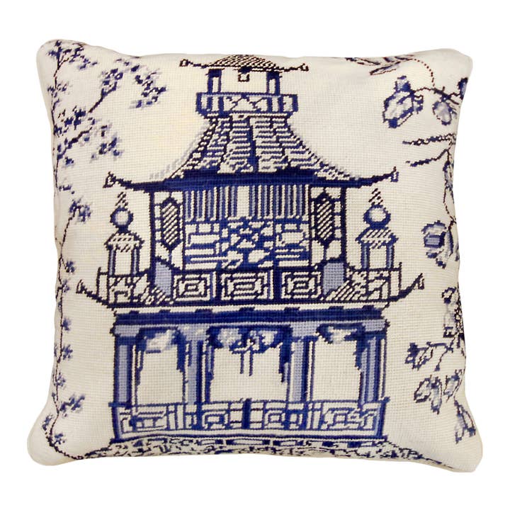 Cuscino ad ago Blue Pagoda 45,7 x 45,7 cm per la vendita all'ingrosso da parte di Michaelian Home/India Overseas Traders, Inc.