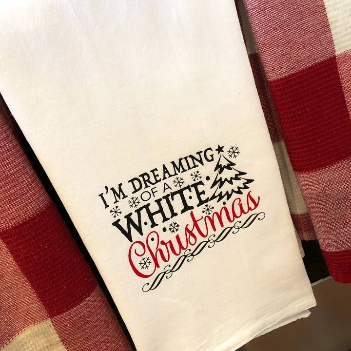 White Christmas Tea Towel for wholesale by Kim Bowen Llc
